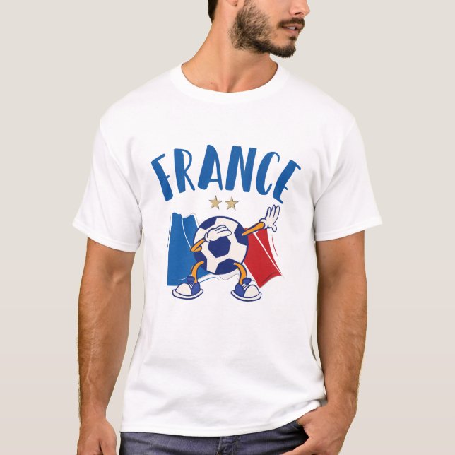 Camiseta França Dabbing Soccer Bola Sinalizador 2 estrelas (Frente)