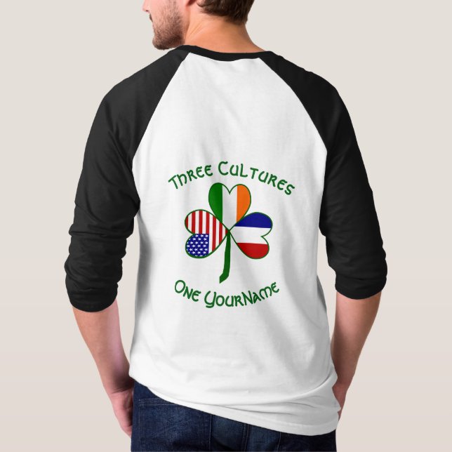 Camiseta França Irlanda EUA Shamrock Flag Personalizado (Verso)