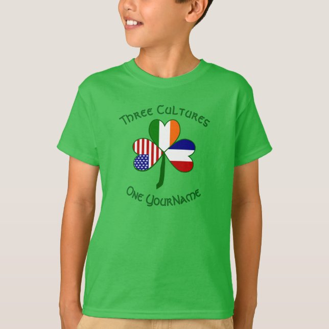 Camiseta França Irlanda EUA Shamrock Flag Personalizado (Frente)
