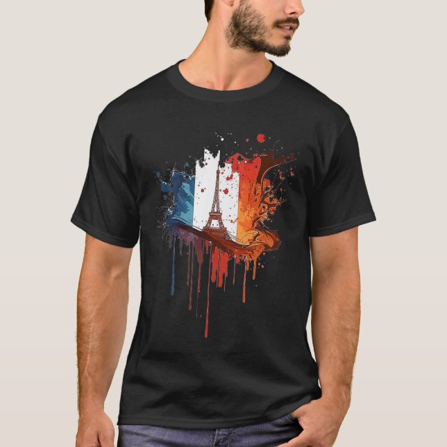 Camiseta França Paris Abstrato Splatter French Flag Eiffel (Frente)