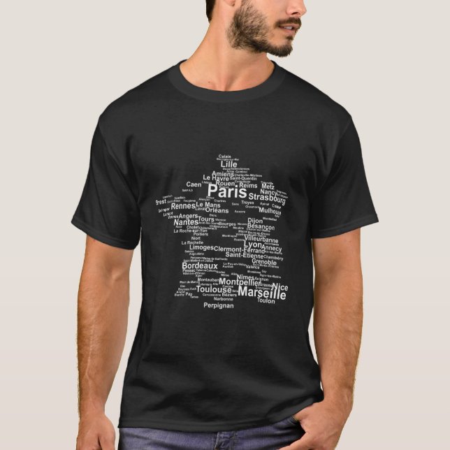 Camiseta França Shirt Map Long Sleeve Cidades Francesas P (Frente)