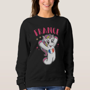 Camiseta França Soccer Fan Unicorn com bandeira cardíaca