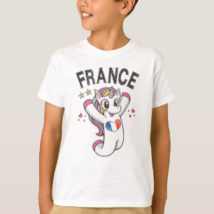 Camiseta França Soccer Fan Unicorn com bandeira cardíaca
