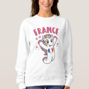 Camiseta França Soccer Fan Unicorn com bandeira cardíaca Sw