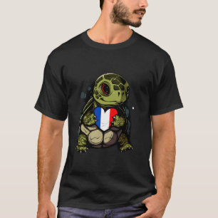 Camiseta França Tartaruga Fofa Francesa Coração Bandeira Fr