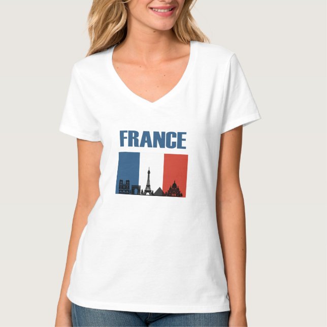 Camiseta França Viagem - Paris City Skyline French Flag (Frente)