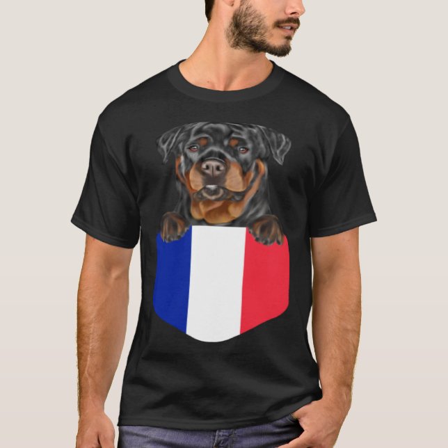 Camiseta France Flag Rottweiler Dog In Pocket (Frente)