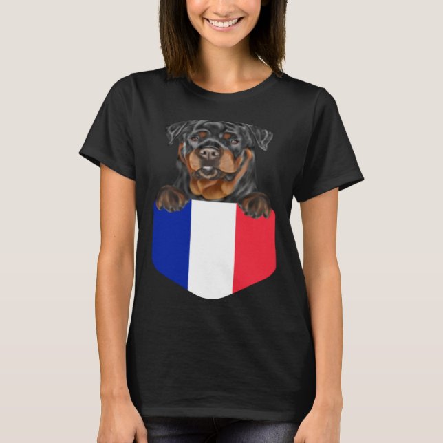 Camiseta France Flag Rottweiler Dog In Pocket (Frente)