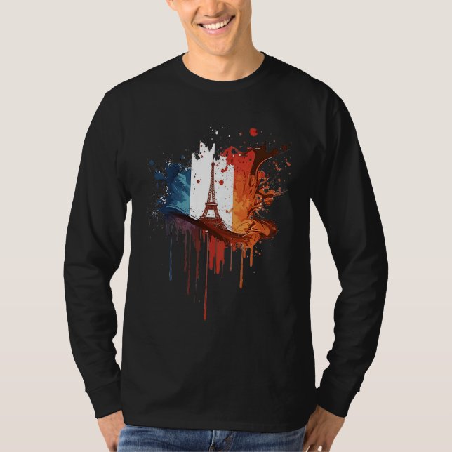 Camiseta France Paris Abstract Splatter French Flag Eiffel  (Frente)
