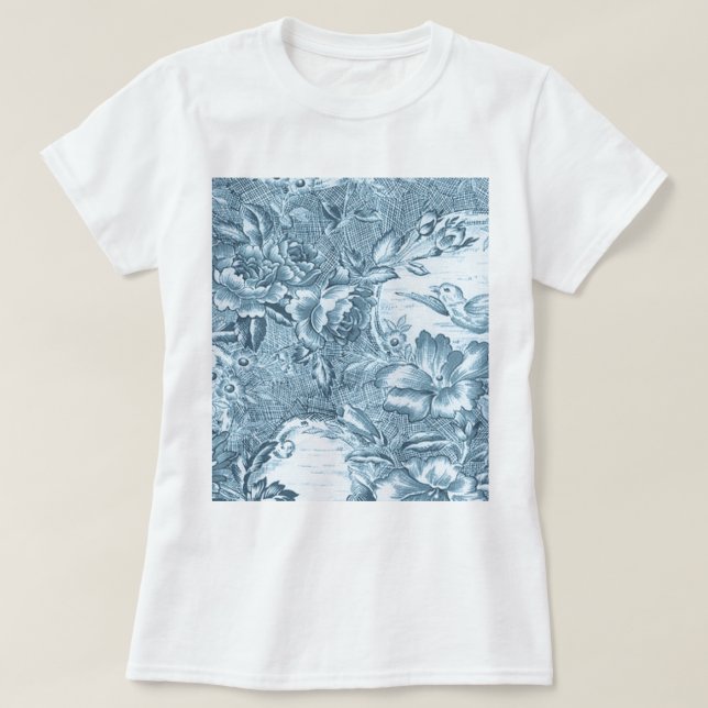 Camiseta Francês azul gasto Toile (Frente do Design)