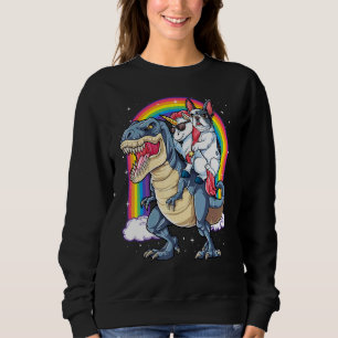 Camiseta Francês Buldogue Unicorn Andando Dinossauro T Rex 