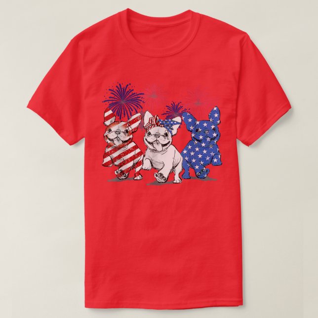 Camiseta Francês Bulldog American Flag Frenchie 4 De Julho (Frente do Design)