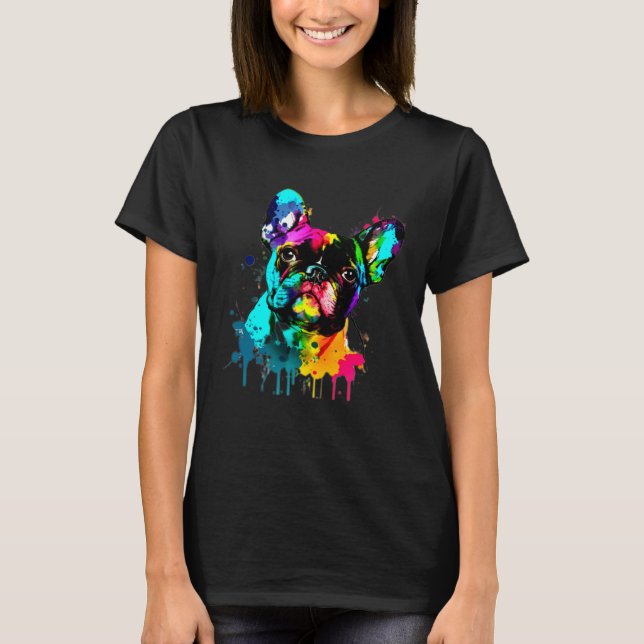 Camiseta Francês Bulldog Paint Splatter Frenchie Splatter (Frente)