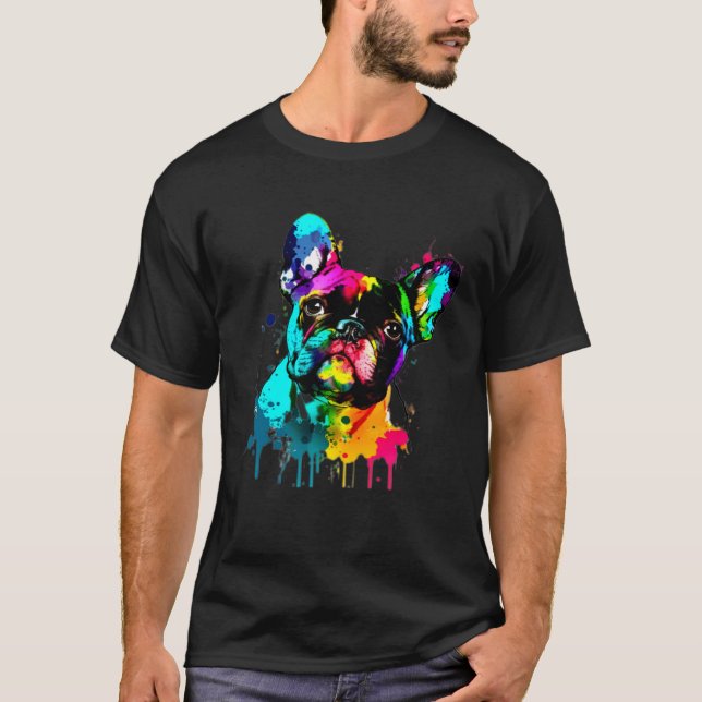 Camiseta Francês Bulldog Paint Splatter Frenchie Splatter (Frente)
