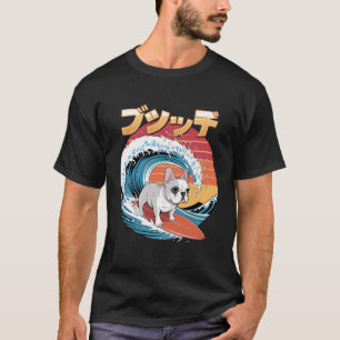 Camiseta Francês Engraçado Bulldog Japonês Onda Kanagawa