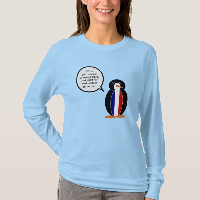 Camiseta Francês falando Sra. Penguin Personalizada (Frente)