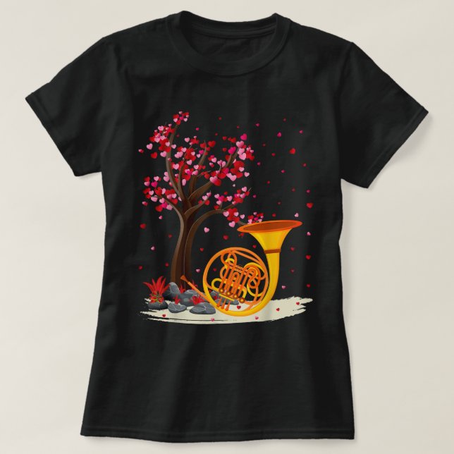 Camiseta Francês Horn Music Lover Heart Tree French Horn Va (Frente do Design)