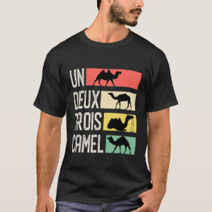 Camiseta Francês Inscrito Un Deux Troix Camel Francês