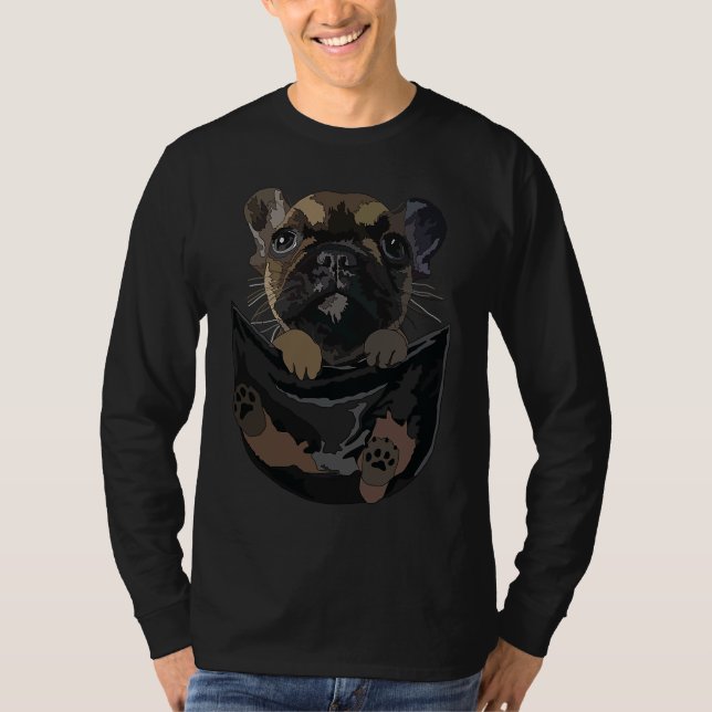Camiseta Francês No Bolso Francês Mamão Pai Cão 1 (Frente)