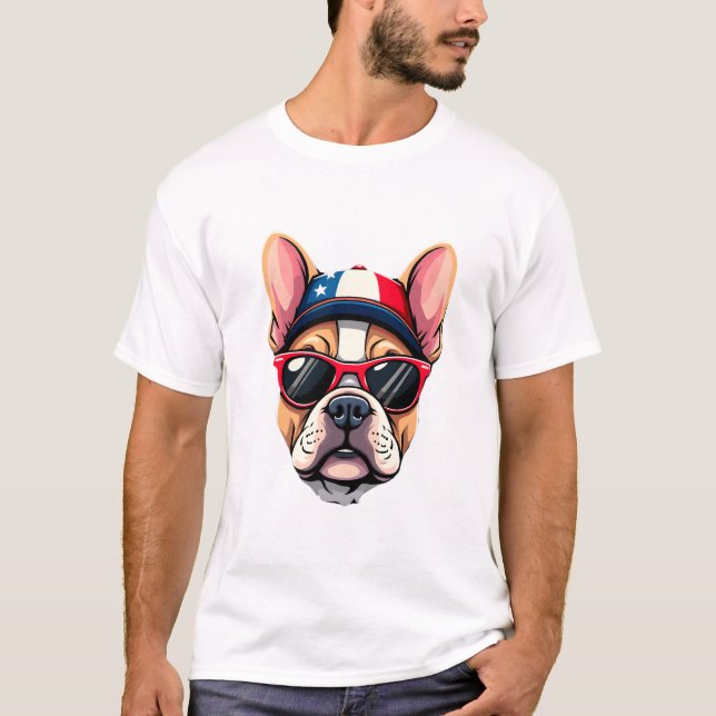 Camiseta Francês Vestindo Cores dos EUA (6) (Frente)