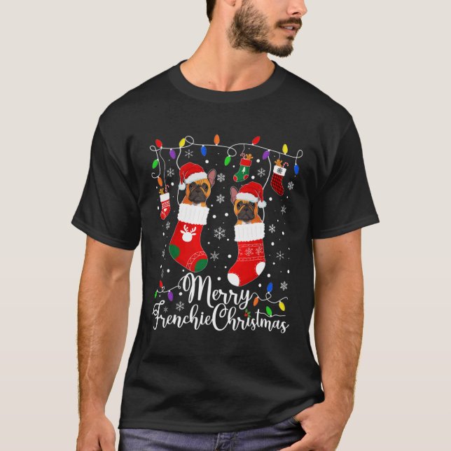 Camiseta Franco de Natal francês Bulldog Festa 1 (Frente)