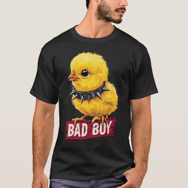 Camiseta Frango Amarelo Vibrante Com Colar Com Espinhos (Frente)