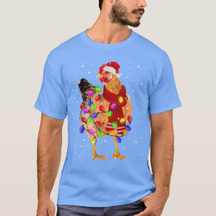 Camiseta Frango Árvore de Natal Santa Hat Fairy Lights Arou
