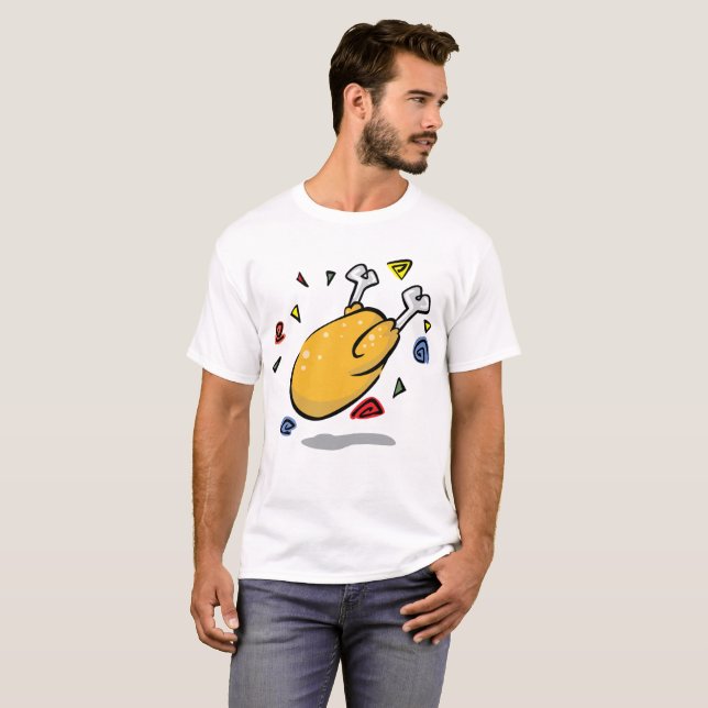 Camiseta Frango Assado de Desenho Animado Caindo de Comédia (Frente Completa)