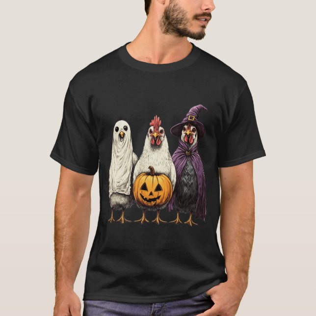 Camiseta Frango Assustador de Halloween, Frango Fantasma, F (Frente)