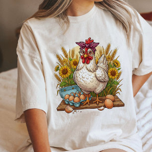 Camiseta Frango Atrevido com Óculos e Fazenda de Ovos Fresc