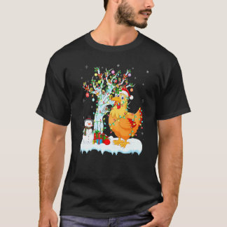 Camiseta Frango Ave Árvore de Natal Iluminação Chapéu de Pa