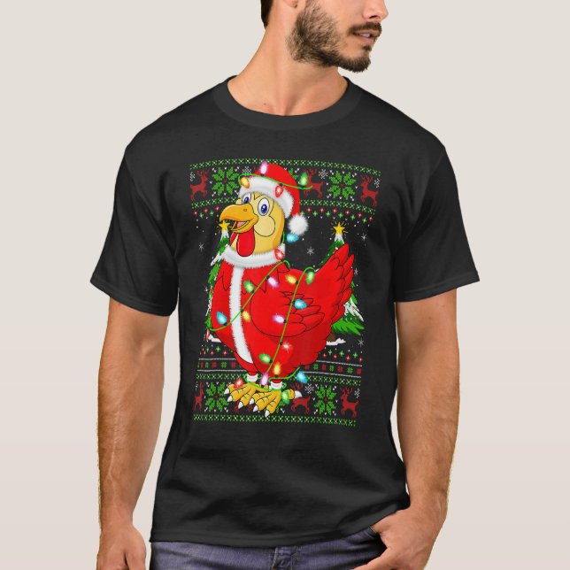 Camiseta Frango Ave Luzes de Natal Papai Noel Feio Frango C (Frente)