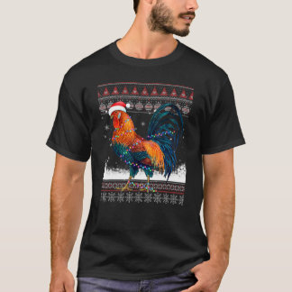 Camiseta Frango Chapéu de Papai Noel Luzes de Natal Fazende