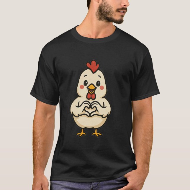 Camiseta Frango com coração Motivo engraçado de frango com  (Frente)