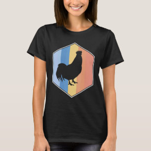 Camiseta Frango Com Cores Retro Em Um Hexágono