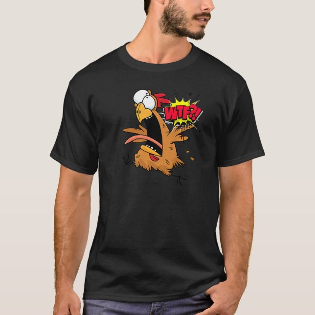 Camiseta Frango correndo assustado gráfico Wtf (Frente)