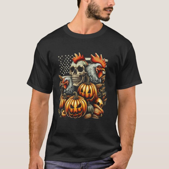Camiseta Frango de agricultores e Halloween (Frente)