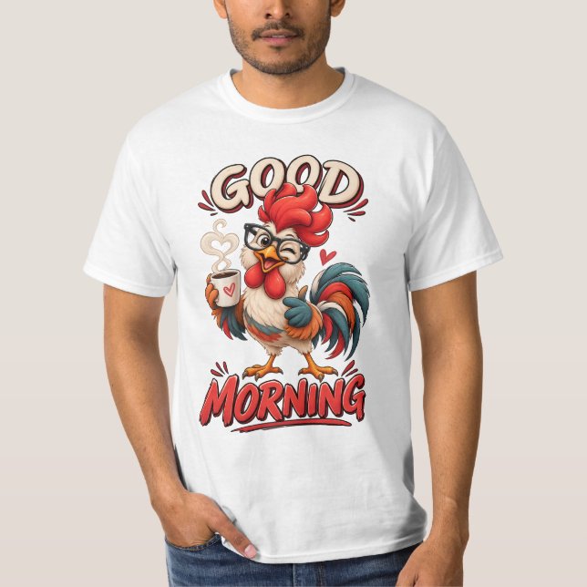Camiseta Frango de desenho animado fofo com caneca | (Frente)