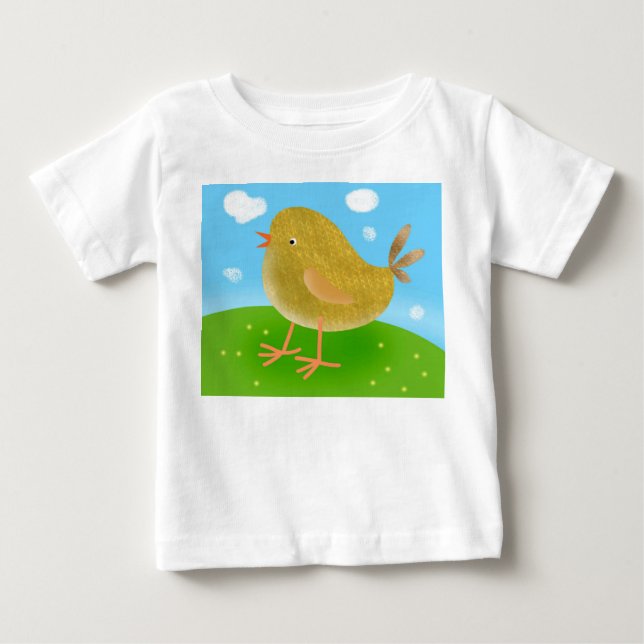 Camiseta frango de malha fofa amarela (Frente)