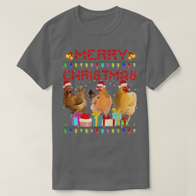 Camiseta Frango de Natal Luz Feliz Xmas Frango Engraçado (Frente do Design)