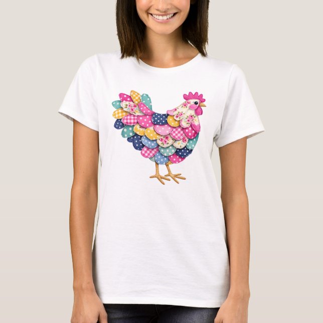 Camiseta Frango de Patchwork Floral para Mães de Galinha (Frente)