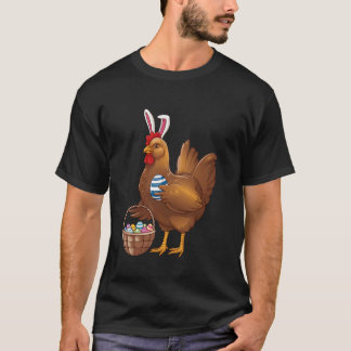 Camiseta Frango do Dia de Páscoa Vestindo Orelhas de Coelho