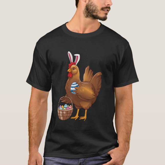 Camiseta Frango do Dia de Páscoa Vestindo Orelhas de Coelho (Frente)