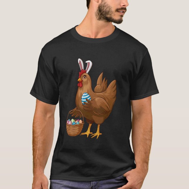 Camiseta Frango do Dia de Páscoa Vestindo Orelhas de Coelho (Frente)