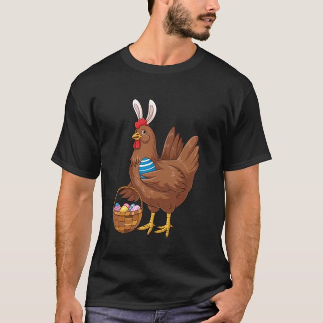 Camiseta Frango do Dia de Páscoa Vestindo Orelhas de Coelho (Frente)