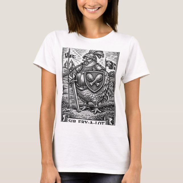 Camiseta Frango Engraçado Cavaleiro Medieval Sir-fry-a-lot  (Frente)