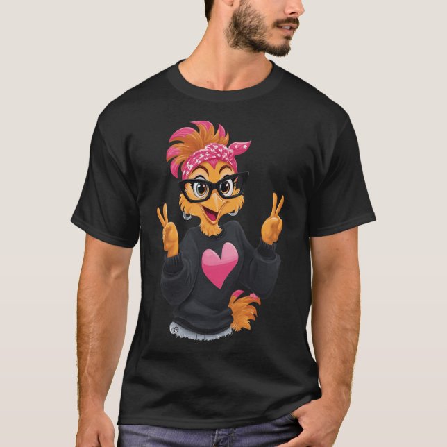 Camiseta Frango Engraçado Com Sinal de Paz Gles Frango Louc (Frente)