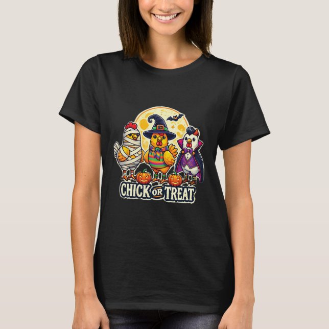 Camiseta Frango Engraçado ou Abóbora de Halloween do Fazend (Frente)