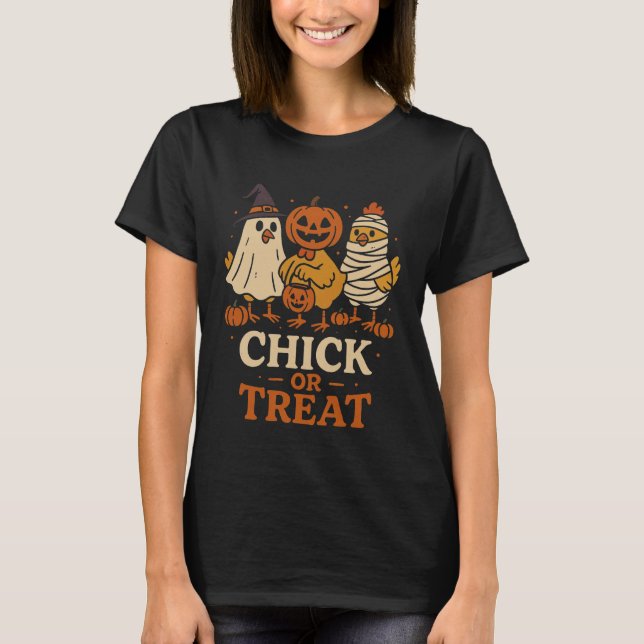 Camiseta Frango engraçado ou guloseima bruxa de Halloween F (Frente)