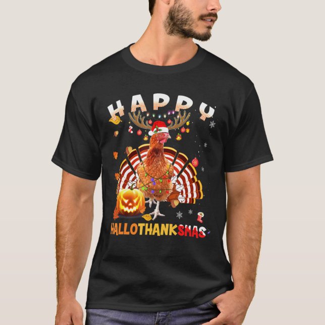 Camiseta Frango Feliz Hallothanksmas Dia das Bruxas (Frente)